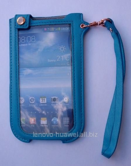 Чехол кожа для Samsung S4 голубой 9500