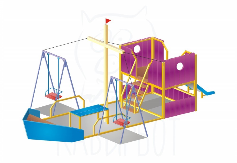 Игровой макет корабль Шлюп + 2 качели, горка