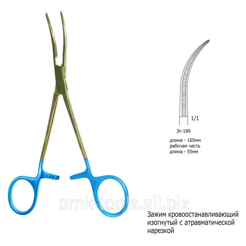 Зажим кровоостанавливающий изогнутый с атравматической нарезкой Зт-189