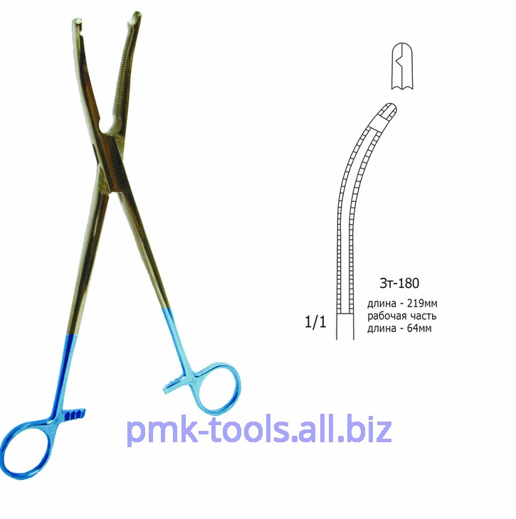 Зажим жесткий для влагалищных операций изогнутый Зт-180