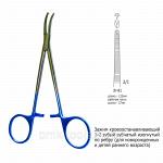 Зажим кровоостанавливающий 1х2 зубый зубчатый изогнутый по ребру (для новорожденных и детей раннего возраста) Зт-81