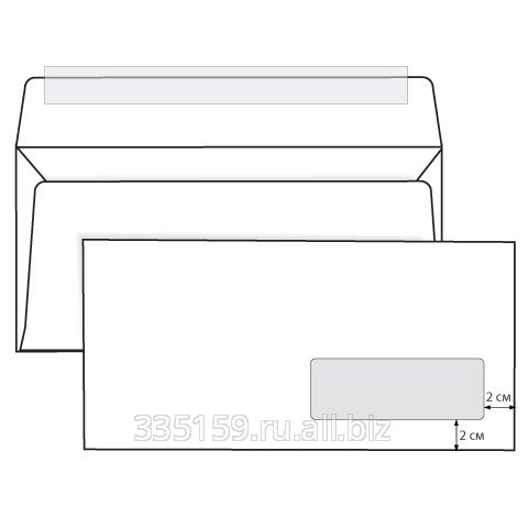 Конверты Е65, комплект 1000 шт., отрывная полоса Strip, белые, правое окно, 110х220 мм