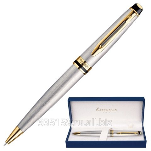 Ручка шариковая Waterman Expert 3 Stainless Steel GT, корпус латунь, позолоченные детали, синяя