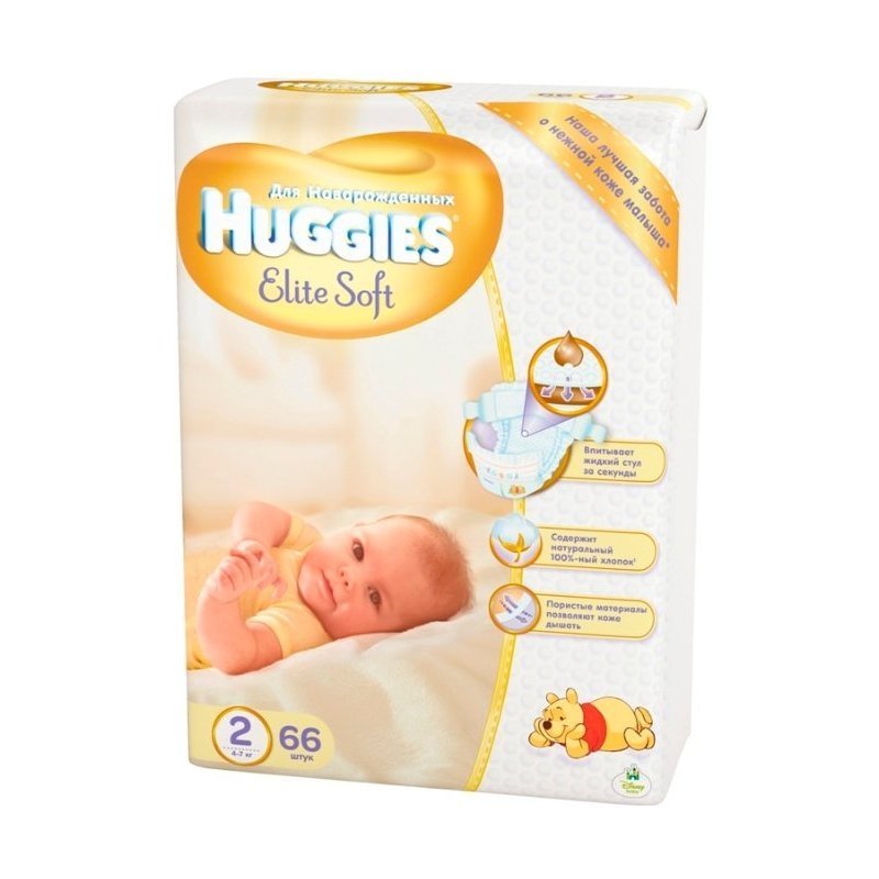 Подгузники Huggies Elite Soft Jumbo 2 4-7 кг 66 шт