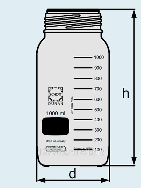 Бутыль DURAN Group 1000 мл, GLS80, широкогорлая, без крышки и сливного кольца, коричневое стекло Артикул 1178430