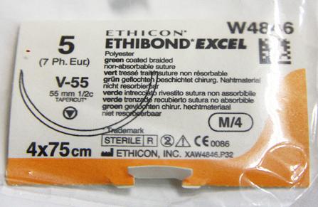 Материал шовный  Этибонд Эксел 2/0, 13х60 см, зеленый ,код W6233 , игла лигатура ;упаковка 12 , фирма Ethicon