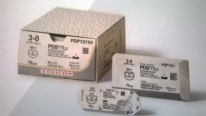 Материал шовный ПДС ПЛЮС 5/0, 90 см, фиолетовый ,Код PDP9108H , игла Кол. 17 мм х 2, 1/2 ;упаковка 36 , фирма  Ethicon