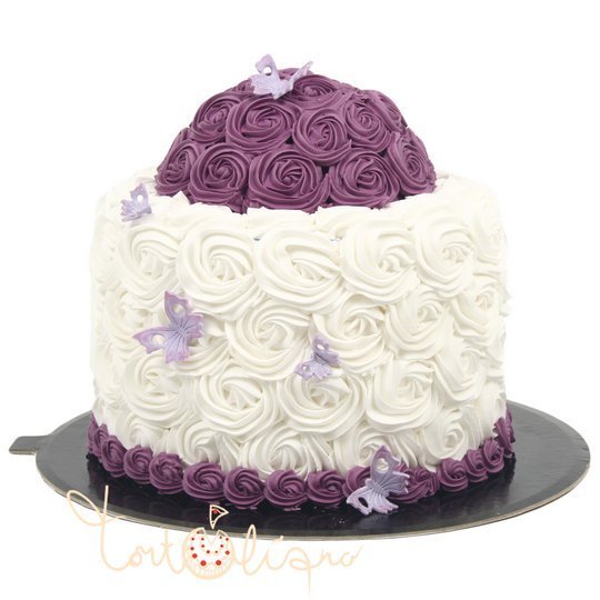 Свадебный торт белые и фиолетовые розы №635
