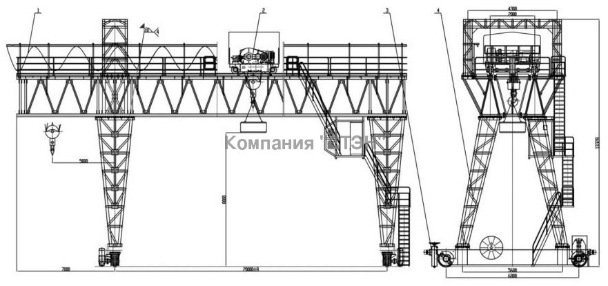 Кран козловой 10T-20M-A5 грузоподъемность 10т (ферменный)