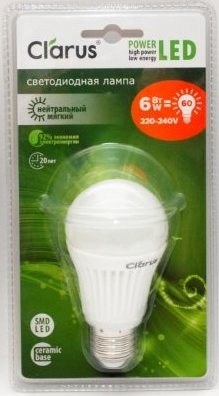 Светодиодная лампа Clarus LED Classic, A55-N 6W, E27, 220-240V, 4100K