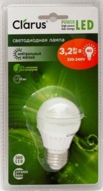 Светодиодная лампа Clarus LED Classic, A50-N 3,2W, E27, 220-240V, 4100K