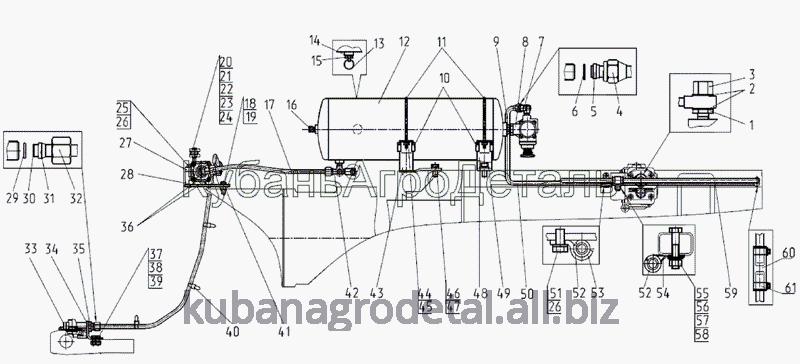 Запчасти для сельхозтехники МТЗ-1021.3 Трубопроводы и арматура однопроводного пневмопривода тормозов прицепа