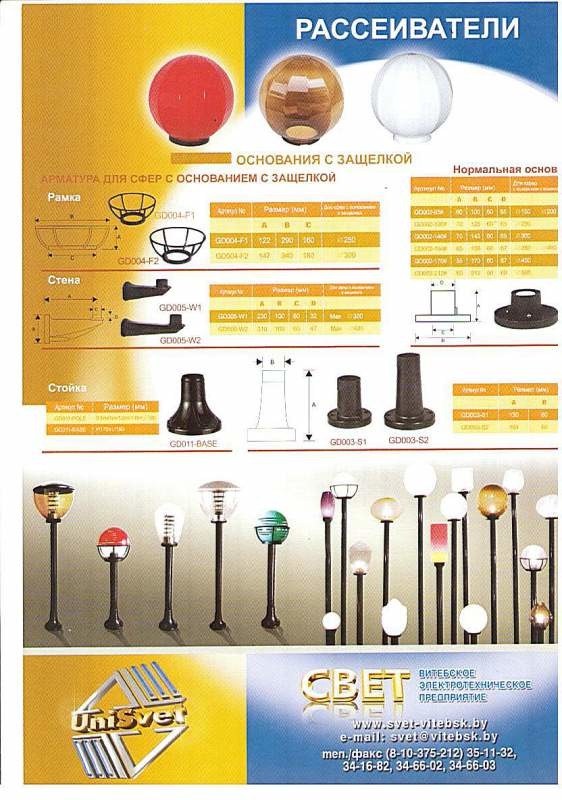 Садово-парковые светильники, светильники промышленные, электроустановка