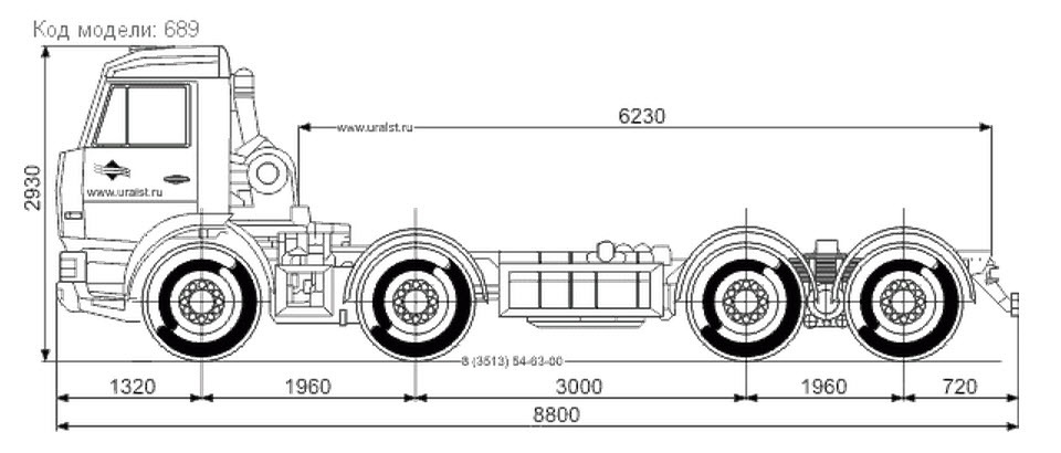 Шасси автомобиля КАМАЗ - 65201 (8х4)