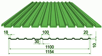 Профнастил окрашенный С-10 х 1100 (0,5мм)