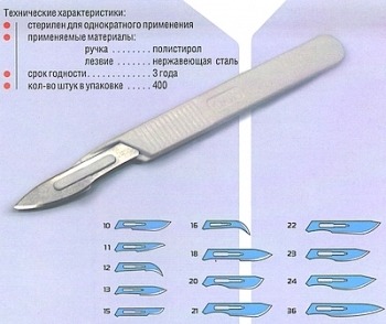 Скальпель брюшистый одноразовый №21 К-ПИ