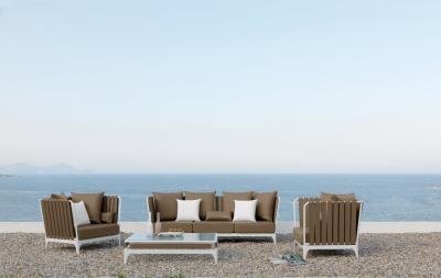 Кресло с подушками в стиле лаунж Roberto Serio, коричнево-белый, 810х970х780 мм, Talenti, Stripe