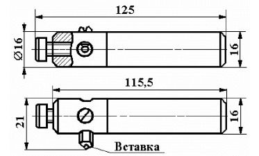 Резец сборный расточной с механическим креплением цилиндрической вставки с режущим элементом из АСПК («Карбонадо») и Композита-01 (Эльбора-Р) ИС-203