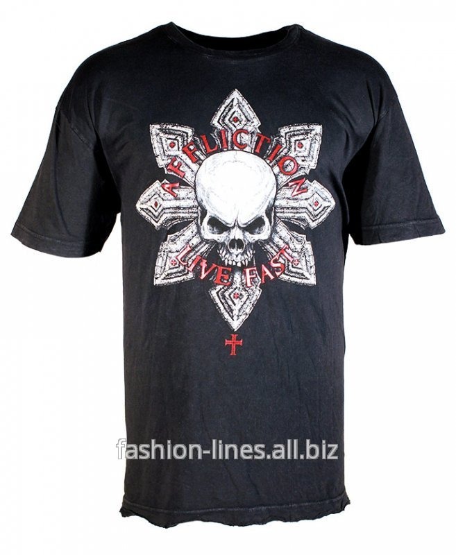 Раритетная мужская футболка Affliction Twist c черепами и крестом