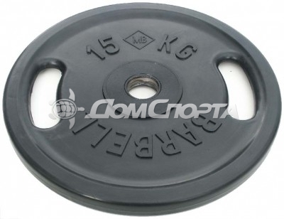 Диск обрезиненный, чёрный, евро-классик с ручками, 15 кг MB Barbell MB-PltBS-15