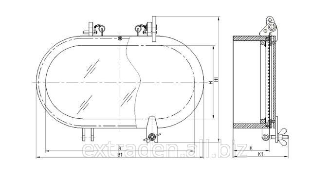 Иллюминатор бортовой глухой овальный со штормовой крышкой из алюминиевого сплава