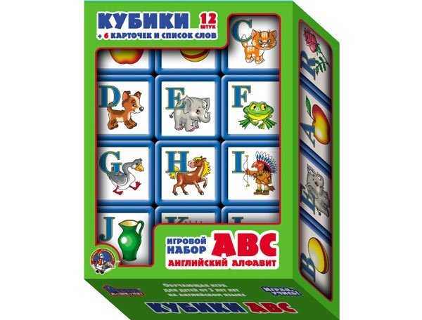 Игра ABC на кубиках выдувныхс бортиком-55/ 12шт/английский